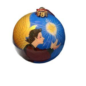 Inside Art Heavenly Guardian With Child Christmas Ornament Angel Hand Painted